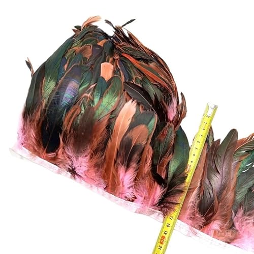 HEUchuan 5/10 Meter natürliche Huhn-Hahn-Schwanz-Federborte, Fransenfedern for Handarbeiten, Nähzubehör, Dekoration, 13–18 cm für DIY Nähen Handwerk Dekoration(Pink,10meters) von HEUchuan