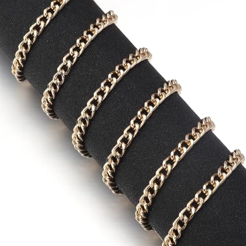 HEUchuan 5 Yards/Rolle Metall-Aluminium-O-förmige Ketten, Gold- und silberfarben, gedrehte Kette for DIY-Schmuckherstellung, Kleidung, Tasche, Zubehör für Schulter Crossbody Bag(Light golden,6x4mm) von HEUchuan
