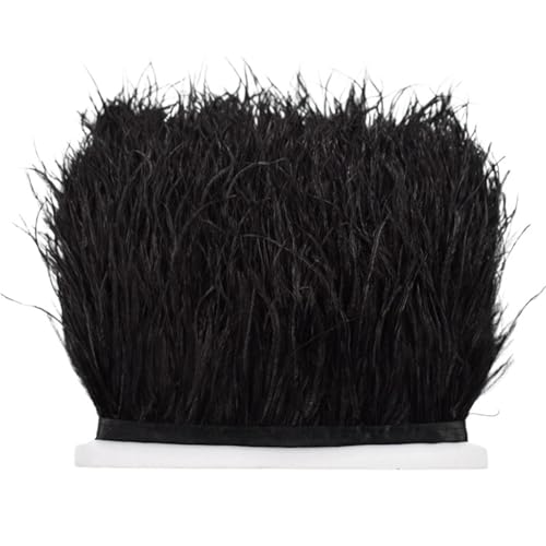 HEUchuan 8–10 cm Straußenfederbesatz for Handarbeiten und Kunsthandwerk, Federrockdekoration, Federn, Bandfransen für DIY Nähen Handwerk Dekoration(Black,5Meters) von HEUchuan