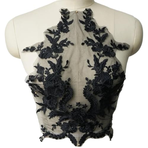 HEUchuan Embroidered Lace Applique Sewing Flower Fabric Collar Patch for Wedding Party Gown Bridal Dress Clothes DIY Crafts für die Herstellung von Nähmaschinen(Black) von HEUchuan