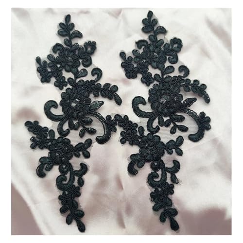 HEUchuan Lace Applique Sew on Patch Fabric 1Pair Embroidery Flower Exquisite Trim Patches Crafts Stickers Bag Gown Decoration für die Herstellung von Nähmaschinen(Black) von HEUchuan