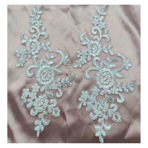 HEUchuan Lace Applique Sew on Patch Fabric 1Pair Embroidery Flower Exquisite Trim Patches Crafts Stickers Bag Gown Decoration für die Herstellung von Nähmaschinen(White) von HEUchuan