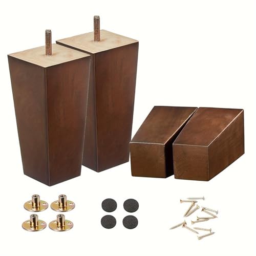HEUchuan Möbelbeine aus Holz, 3/4/5/6 Zoll, Sofabeine, 4er-Set, quadratisch, braun, Couchbeine, Ersatzstuhlfüße für Couch, Liegestuhl(6 inch-4PCS) von HEUchuan