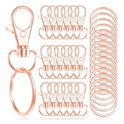 HEXHUASR 100 Stück drehbarer Karabinerverschluss mit Schlüsselring, 50 Stück Schlüsselanhänger, 50 Stück Schlüsselring, Schmuck, Basteln, 32 mm(Rose Gold) von HEXHUASR