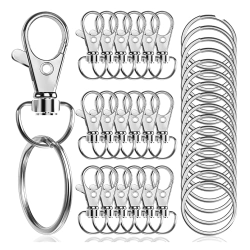 HEXHUASR 100 Stück drehbarer Karabinerverschluss mit Schlüsselring, 50 Stück Schlüsselanhänger, 50 Stück Schlüsselring, Schmuck, Basteln, 32 mm(Silver) von HEXHUASR