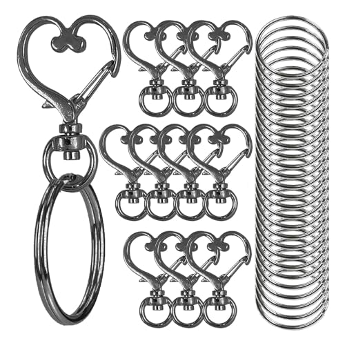 HEXHUASR 40 Stück herzförmige Karabinerhaken mit Drehgelenk und Schlüsselring, Metall-Schlüsselanhänger, geeignet for Schlüsselanhänger, Lanyards, Anhänger, Schmuck, Bastelarbeiten.(Black) von HEXHUASR