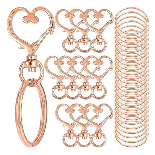 HEXHUASR 40 Stück herzförmige Karabinerhaken mit Drehgelenk und Schlüsselring, Metall-Schlüsselanhänger, geeignet for Schlüsselanhänger, Lanyards, Anhänger, Schmuck, Bastelarbeiten.(Pink) von HEXHUASR