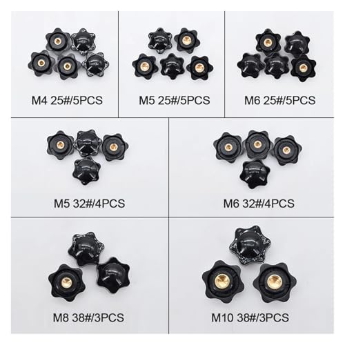 HEXHUASR M4 M5 M6M8 Pflaume Handfestziehen Muttern Griff Gewinde Stern Mechanische Knopf Daumen Klemmen Blind Obwohl Schwarz Manuelle Mutter Sortiment Kit(Blind nut) von HEXHUASR