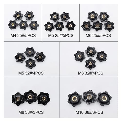 HEXHUASR M4 M5 M6M8 Pflaume Handfestziehen Muttern Griff Gewinde Stern Mechanische Knopf Daumen Klemmen Blind Obwohl Schwarz Manuelle Mutter Sortiment Kit(Though nut) von HEXHUASR