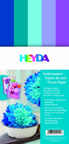 Heyda 203375719 Seidenpapier, sortiert 50 x 70 cm, 5 Farben sortiert (Hellblau, Wasserblau, Dunkelblau, Lavendel, Lila) von Heyda