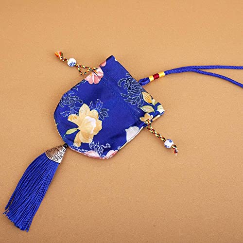 Schmuckbeutel aus Seide mit Kordelzug, bestickte Schmucktasche aus Brokatseide, 4 Beutel mit Blumenmuster, Geschenkbeutel mit Kordelzug, leerer Duftbeutel, Hanfu-Zubehör, Anhänger(Blue) von HEYDGBBZ