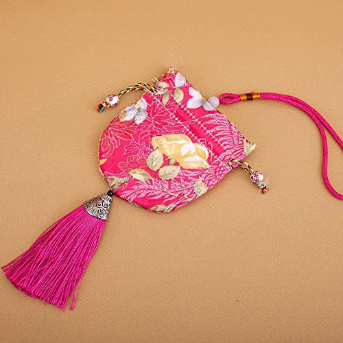 Schmuckbeutel aus Seide mit Kordelzug, bestickte Schmucktasche aus Brokatseide, 4 Beutel mit Blumenmuster, Geschenkbeutel mit Kordelzug, leerer Duftbeutel, Hanfu-Zubehör, Anhänger(Rose Red) von HEYDGBBZ