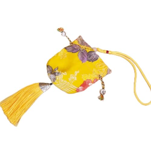 Schmuckbeutel aus Seide mit Kordelzug, bestickte Schmucktasche aus Brokatseide, 4 Beutel mit Blumenmuster, Geschenkbeutel mit Kordelzug, leerer Duftbeutel, Hanfu-Zubehör, Anhänger(Yellow) von HEYDGBBZ