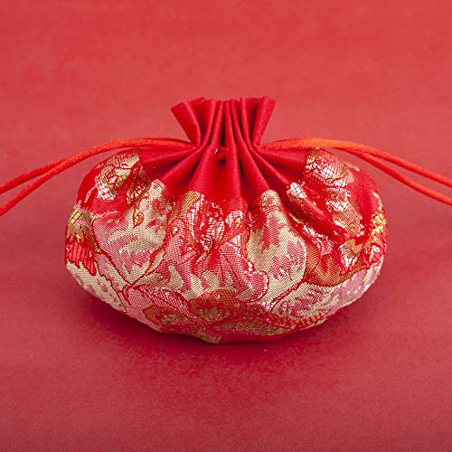 Schmuckbeutel aus Seide mit Kordelzug, bestickte Schmucktasche aus Brokatseide, 4 Beuteltaschen, bestickte Beutel, Geschenkbeutel mit Kordelzug, leere Dufttasche, Hanfu-Zubehör, Anhänger, Auto(Red) von HEYDGBBZ