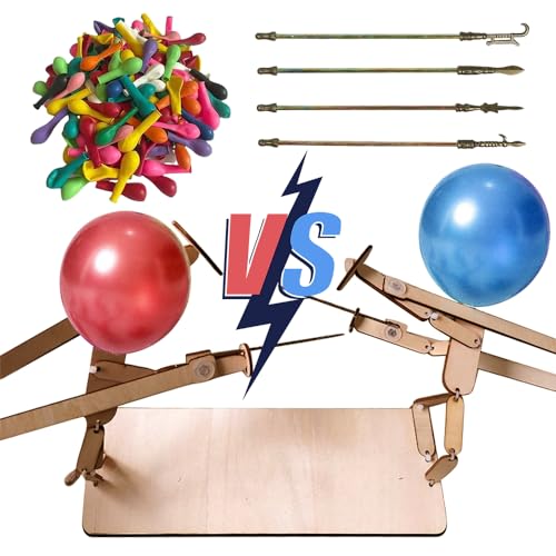 HEYIDAMAI Balloon Bamboo Man Battle,Bamboo Man Fight Game,Handmade Wooden Fencing Puppets,Ballon Fechten,Mit 30 Luftballons, für Partys, Familienspiele(Verdickte Version) von HEYIDAMAI