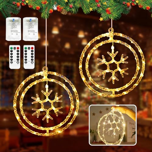 HEYIDAMAI Schneeflocke Fenster Licht, 2 Stück Weihnachtsbeleuchtung Schneeflocke, Beleuchtung Fenster Weihnachten, LED Fensterdeko Weihnachten, mit 8 Blinkenden Modi & Fernbedienung, Batterie & USB HEYIDAMAI Schneeflocke Fenster Licht, 2 Stück Weihnachtsbeleuchtung Schneeflocke, Beleuchtung Fenster Weihnachten, LED Fensterdeko Weihnachten, mit 8 Blinkenden Modi & Fernbedienung, Batterie & USB von HEYIDAMAI