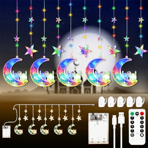 Ramadan Lichterkette,3M Mond Stern Lichterkette,120 LED Sterne Mond und Schloss Ramadan Deko Licht,mit 8 Blinkenden Modi & Fernbedienung,Batterie & USB betriebene Lichterkette,Shining Ribbon Fairy Ramadan Lichterkette,3M Mond Stern Lichterkette,120 LED Sterne Mond und Schloss Ramadan Deko Licht,mit 8 Blinkenden Modi & Fernbedienung,Batterie & USB betriebene Lichterkette,Shining Ribbon Fairy von HEYIDAMAI