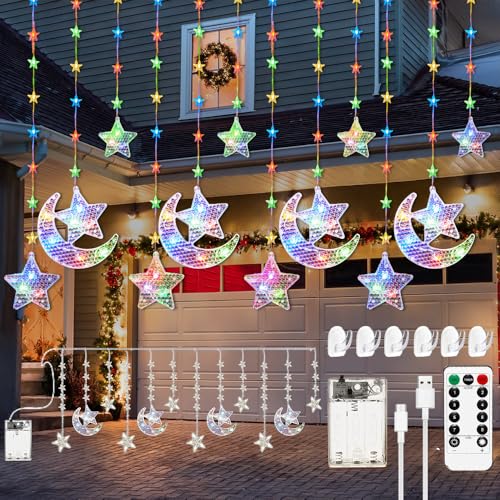 Sterne Mond Lichterkette 3.6m,Led Lichterkette Sterne Mond 132 LEDs,Vorhang Lichterkette Stern und Mond,Mit 8 Blinkenden Modi,Fernbedienung,Batterie Sterne Mond Lichterkette 3.6m,Led Lichterkette Sterne Mond 132 LEDs,Vorhang Lichterkette Stern und Mond,Mit 8 Blinkenden Modi,Fernbedienung,Batterie von HEYIDAMAI