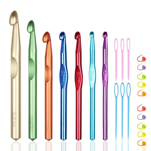 HEYLEAYAR Großes Aluminium-Häkelnadel-Set, 7 Größen: 15 mm, 12 mm, 10 mm, 9 mm, 8 mm, 7 mm, 6,5 mm, riesige Häkelnadeln, Jumbo-Häkelnadeln, Großpackung zum Stricken von grobem Garn, tragen zu HEYLEAYAR Großes Aluminium-Häkelnadel-Set, 7 Größen: 15 mm, 12 mm, 10 mm, 9 mm, 8 mm, 7 mm, 6,5 mm, riesige Häkelnadeln, Jumbo-Häkelnadeln, Großpackung zum Stricken von grobem Garn, tragen zu von HEYLEAYAR