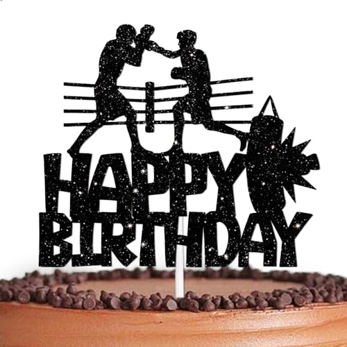 Tortenaufsatz, Motiv: Happy Birthday, Motiv: Cheer to Boxing, Sport, Themen-Dekorationen, Männer, Jungen, Geburtstag, Jahrestag, Party, Dekoration, Zubehör, Schwarz Tortenaufsatz, Motiv: Happy Birthday, Motiv: Cheer to Boxing, Sport, Themen-Dekorationen, Männer, Jungen, Geburtstag, Jahrestag, Party, Dekoration, Zubehör, Schwarz von HEYUWING