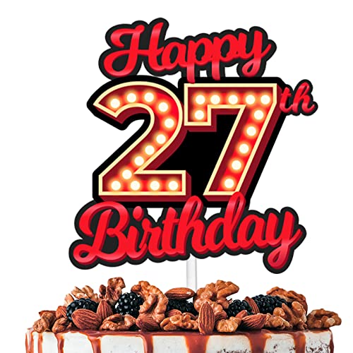 Tortenaufsatz zum 27. Geburtstag, fluoreszierend, blinkend, Nachtclub, Thema, Dekoration, Frau, Mann, Happy Birthday, Party-Dekorationen, roter Glitzer Tortenaufsatz zum 27. Geburtstag, fluoreszierend, blinkend, Nachtclub, Thema, Dekoration, Frau, Mann, Happy Birthday, Party-Dekorationen, roter Glitzer von HEYUWING