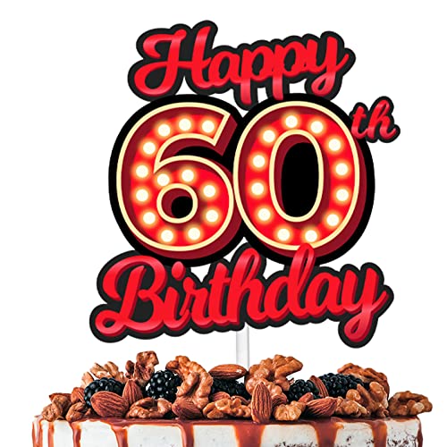 Tortenaufsatz zum 60. Geburtstag, fluoreszierend, blinkend, Nachtclub, Thema, Dekoration, Frau, Mann, Happy Birthday, Party-Dekorationen, roter Glitzer Tortenaufsatz zum 60. Geburtstag, fluoreszierend, blinkend, Nachtclub, Thema, Dekoration, Frau, Mann, Happy Birthday, Party-Dekorationen, roter Glitzer von HEYUWING