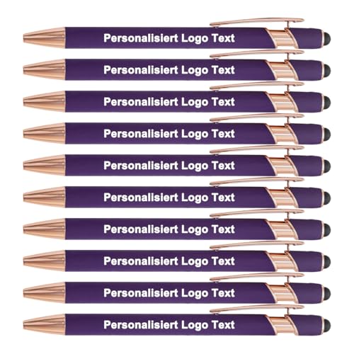 HEYZARDA Kugelschreiber mit Gravur Namen Text Logo für Büro Schule Business Stift Lila, 10 Stück von HEYZARDA