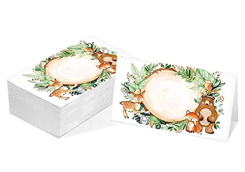 Tischkarte, Waldtiere Thema Zelt Stil Karten, 25 Stück halbgefaltete Empfangsplatzkarte, botanische Wald-Lebensmittel-Etiketten, perfekt für grüne Babyparty, Geburtstagsparty (C01) von HEZNZXQ