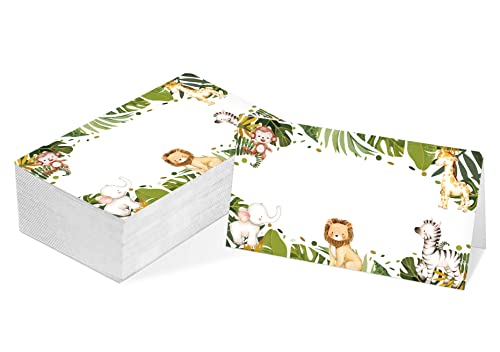 Tischkarte Dschungel Safari Tiere Themed Zelt Stil Karten, 25 Stück Halbgefaltete Rezeption Platzkarte Wildtier Lebensmittel Etiketten Perfekt für Babyparty Geburtstag Party C04 von HEZNZXQ