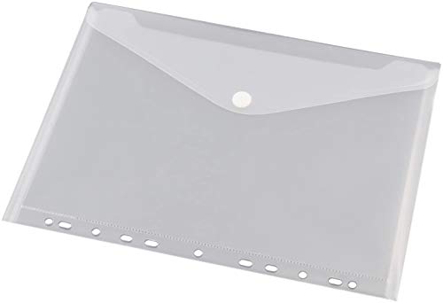 HF2 Dokumentenmappe (10er-Packung) - A4 transparente Dokumententasche mit Lochrand/Abheftrand & Klettverschluss- Querformat Sichttasche, klar weiß, 135361 von Europel