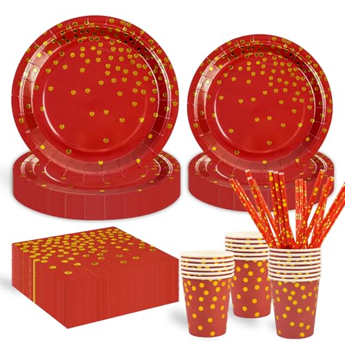 125 Stück Rotes Gold Kindergeburtstag Party Deko Zubehör Set, Papier Geschirrset einschließlich Pappteller Tasse Strohhalm und Servietten für Hochzeiten Deko Jubiläums 125 Stück Rotes Gold Kindergeburtstag Party Deko Zubehör Set, Papier Geschirrset einschließlich Pappteller Tasse Strohhalm und Servietten für Hochzeiten Deko Jubiläums von HFBOBP