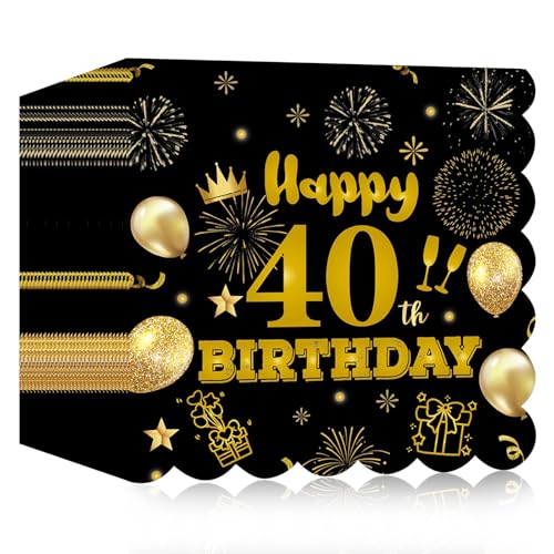 40 Stück 40. Geburtstag Papier Servietten, 33×33cm Einweg Schwarz und Gold Scalloped Dessert Cocktail Servietten für Hochzeit Jahrestag Empfang Veranstaltung Dekorationen von HFBOBP