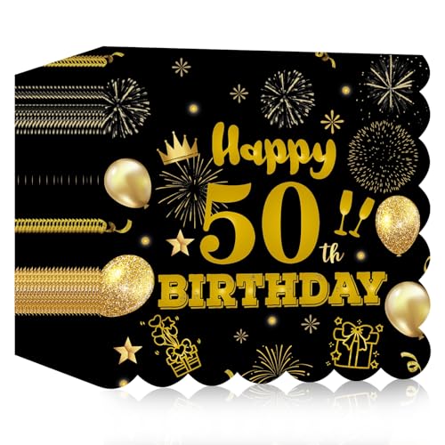 40 Stück 50. Geburtstag Papier Servietten, 33×33cm Einweg Schwarz und Gold Scalloped Dessert Cocktail Servietten für Hochzeit Jahrestag Empfang Veranstaltung Dekorationen von HFBOBP