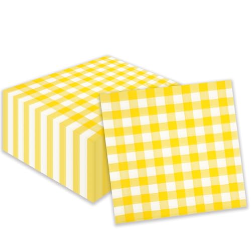 40 Stück Gingham Servietten, Gelb karierte Cocktailservietten Einweg-Papierservietten Getränkeservietten für Restaurant Bar Picknick Geburtstag Hochzeitstag Dekorationen, 25x25cm 40 Stück Gingham Servietten, Gelb karierte Cocktailservietten Einweg-Papierservietten Getränkeservietten für Restaurant Bar Picknick Geburtstag Hochzeitstag Dekorationen, 25x25cm von HFBOBP