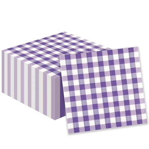 40 Stück Gingham Servietten, Lila karierte Cocktailservietten Einweg-Papierservietten Getränkeservietten für Restaurant Bar Picknick Geburtstag Hochzeitstag Dekorationen, 25x25cm von HFBOBP