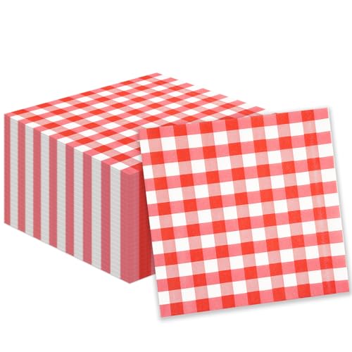 40 Stück Gingham Servietten, Rot karierte Cocktailservietten Einweg-Papierservietten Getränkeservietten für Restaurant Bar Picknick Geburtstag Hochzeitstag Dekorationen, 25x25cm 40 Stück Gingham Servietten, Rot karierte Cocktailservietten Einweg-Papierservietten Getränkeservietten für Restaurant Bar Picknick Geburtstag Hochzeitstag Dekorationen, 25x25cm von HFBOBP