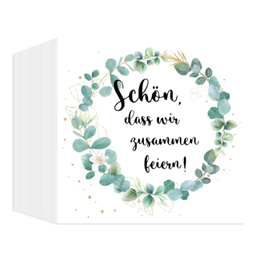 40 Stück Servietten Geburtstag,Eukalyptus Servietten Spruch Schön, Dass Wir Zusammen Feiern für Tischdeko Hochzeitsfeier Jubiläums Themenparty Deko,33×33cm von HFBOBP