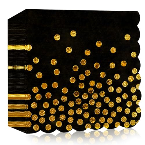 40 Stück Servietten Geburtstag Schwarzes Gold, Punkt Spitzen Servietten 33x33cm für Junge mädchen Feiern Party Jubiläum von HFBOBP
