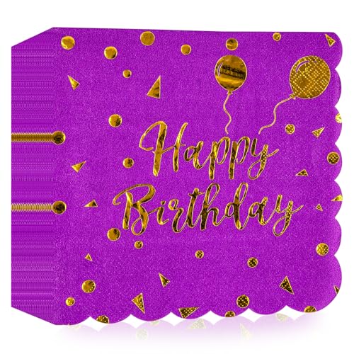 40 Stück Servietten Happy Birthday, Violett und Gold Geburtstag Spitzen Servietten 33x33cm für Junge mädchen Geburtstag Feiern Party Jubiläum 40 Stück Servietten Happy Birthday, Violett und Gold Geburtstag Spitzen Servietten 33x33cm für Junge mädchen Geburtstag Feiern Party Jubiläum von HFBOBP