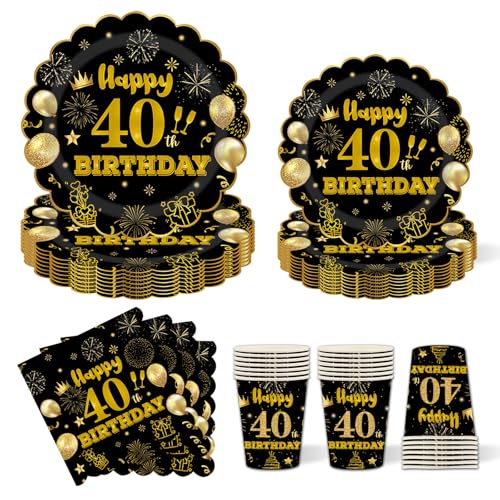 40. Geburtstag Partygeschirr für 24 Gäste,96 Stück Party Pappteller Becher Servietten Partyteller Partyset Süße Party für Hochzeit Jahrestag Empfang Event Dekorationen 40. Geburtstag Partygeschirr für 24 Gäste,96 Stück Party Pappteller Becher Servietten Partyteller Partyset Süße Party für Hochzeit Jahrestag Empfang Event Dekorationen von HFBOBP