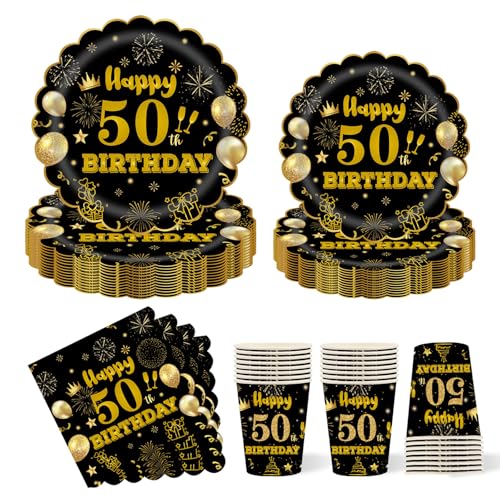 50. Geburtstag Partygeschirr für 24 Gäste,96 Stück Party Pappteller Becher Servietten Partyteller Partyset Süße Party für Hochzeit Jahrestag Empfang Event Dekorationen 50. Geburtstag Partygeschirr für 24 Gäste,96 Stück Party Pappteller Becher Servietten Partyteller Partyset Süße Party für Hochzeit Jahrestag Empfang Event Dekorationen von HFBOBP