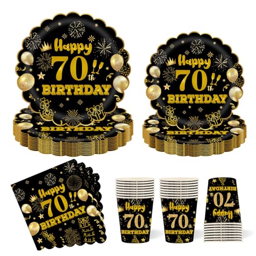 70. Geburtstag Partygeschirr für 24 Gäste,96 Stück Party Pappteller Becher Servietten Partyteller Partyset Süße Party für Hochzeit Jahrestag Empfang Event Dekorationen 70. Geburtstag Partygeschirr für 24 Gäste,96 Stück Party Pappteller Becher Servietten Partyteller Partyset Süße Party für Hochzeit Jahrestag Empfang Event Dekorationen von HFBOBP