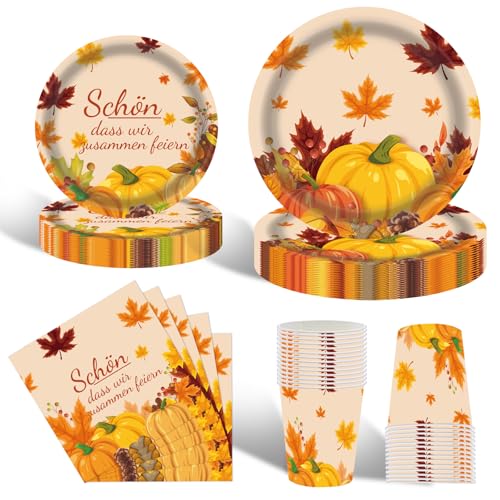 80 Stück Thanksgiving-Partyzubehör, Herbst-Ahornblatt-Pappteller und Servietten, Einweg-Partygeschirr für Herbst, Ernte, Festival, Urlaub, Tischdekorationen von HFBOBP