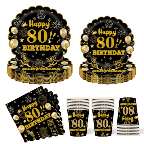 80. Geburtstag Partygeschirr für 24 Gäste,96 Stück Party Pappteller Becher Servietten Partyteller Partyset Süße Party für Hochzeit Jahrestag Empfang Event Dekorationen 80. Geburtstag Partygeschirr für 24 Gäste,96 Stück Party Pappteller Becher Servietten Partyteller Partyset Süße Party für Hochzeit Jahrestag Empfang Event Dekorationen von HFBOBP