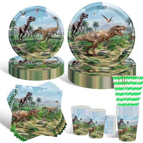 Geburtstagsdeko Partygeschirr Set, 10 Gäste Dinosaurier Teller Set, Partygeschirr Set Mit Pappteller Und Becher Servietten Kindergeburtstag Partyzubehör für Geburtstag Deko Junge Mädchen Motto Party Geburtstagsdeko Partygeschirr Set, 10 Gäste Dinosaurier Teller Set, Partygeschirr Set Mit Pappteller Und Becher Servietten Kindergeburtstag Partyzubehör für Geburtstag Deko Junge Mädchen Motto Party von HFBOBP