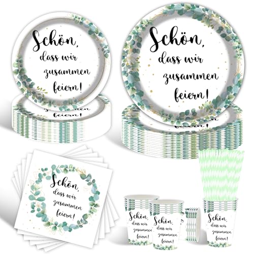 Geburtstagsdeko Partygeschirr Set, 10 Gäste Eukalyptus Teller Set, Partygeschirr Set Mit Pappteller Und Becher Servietten Happy Birthday Deko Partyzubehör für Grün Geburtstag Deko,Hochzeit, Babyshower Geburtstagsdeko Partygeschirr Set, 10 Gäste Eukalyptus Teller Set, Partygeschirr Set Mit Pappteller Und Becher Servietten Happy Birthday Deko Partyzubehör für Grün Geburtstag Deko,Hochzeit, Babyshower von HFBOBP