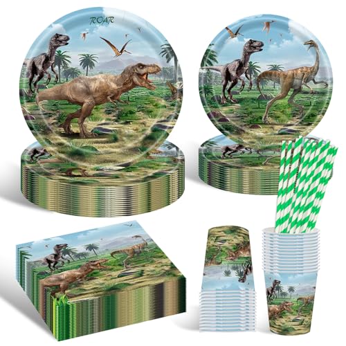 Geburtstagsdeko Partygeschirr Set, 20 Gäste Dinosaurier Teller Set, Partygeschirr Set Mit Pappteller Und Becher Servietten Kindergeburtstag Partyzubehör für Geburtstag Deko Junge Mädchen Motto Party Geburtstagsdeko Partygeschirr Set, 20 Gäste Dinosaurier Teller Set, Partygeschirr Set Mit Pappteller Und Becher Servietten Kindergeburtstag Partyzubehör für Geburtstag Deko Junge Mädchen Motto Party von HFBOBP