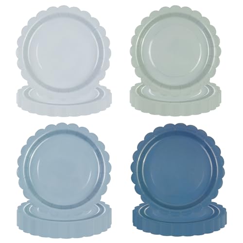 HFBOBP 48 Stück Blau Farbverlauf Partyteller, 17,8 cm gewellter Rand Einweg-Kuchenteller für Teeparty Geburtstag Brautparty, Babyparty Hochzeitsfeier Jubiläums von HFBOBP