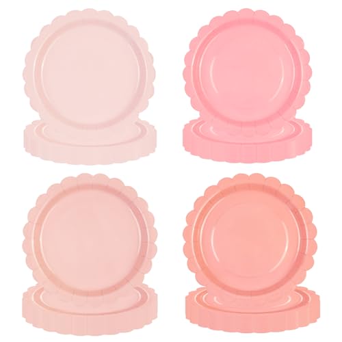HFBOBP 48 Stück Rosa Farbverlauf Partyteller, 17,8 cm gewellter Rand Einweg-Kuchenteller für Teeparty Geburtstag Brautparty, Babyparty Hochzeitsfeier Jubiläums von HFBOBP