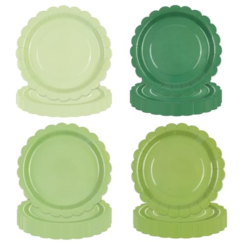 HFBOBP 48 Stück Salbeigrün Farbverlauf Partyteller, 17,8 cm gewellter Rand, Einweg-Kuchenteller für Teeparty Geburtstag Brautparty, Babyparty Hochzeitsfeier Jubiläums von HFBOBP